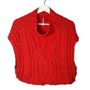 Free People Cotton Blend Cable Knit Mock Neck Crop Sweater Red Women's Size XS